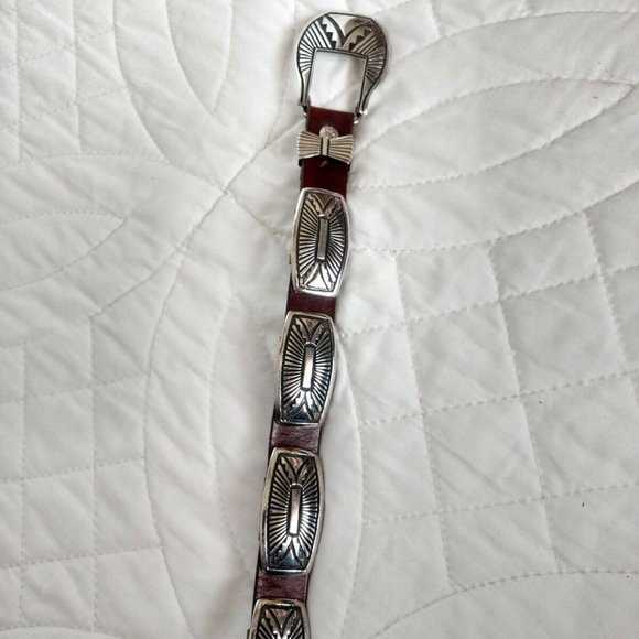 Rick Martinez Navajo Sterling Silver Concho Belt Brown Leather Southwestern main image 10